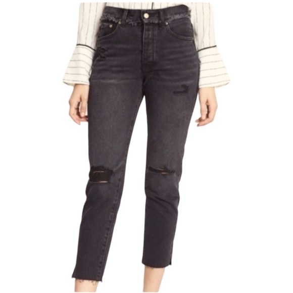 NEON Blonde Siren Mum Fit High Rise Denim Jeans Frayed Black Wash Women's 28 - Picture 1 of 16